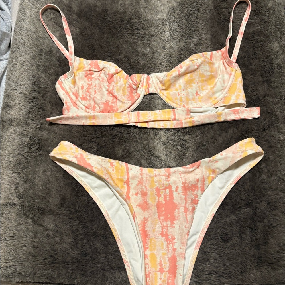 Monday Swimwear Abstract Bikini Set in Pink and Yellow